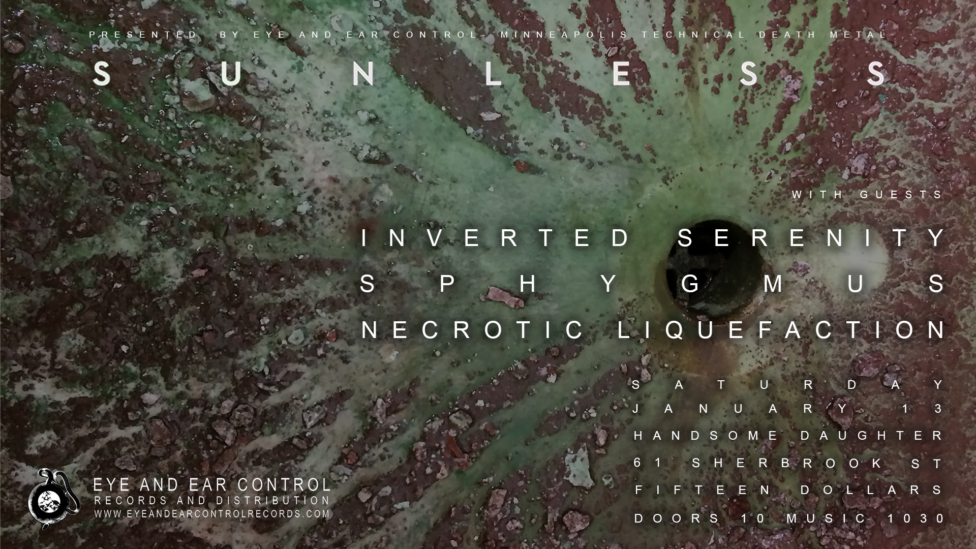SUNLESS (Mpls tech-death) w/ Inverted Serenity, Sphygmus, Necrotic Liquefaction @ Handsome Daughter, Sat Jan 13th